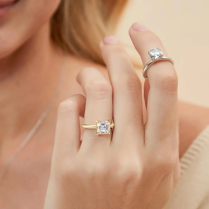 2.5 carats Asscher Cut Promise Ring on Hand