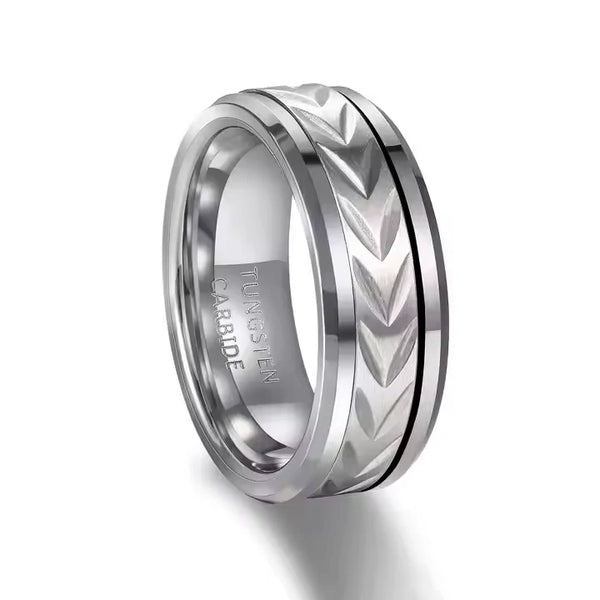 Mechanical Style 8mm Silver Tungsten Men’s Ring with Arrow Cycle
