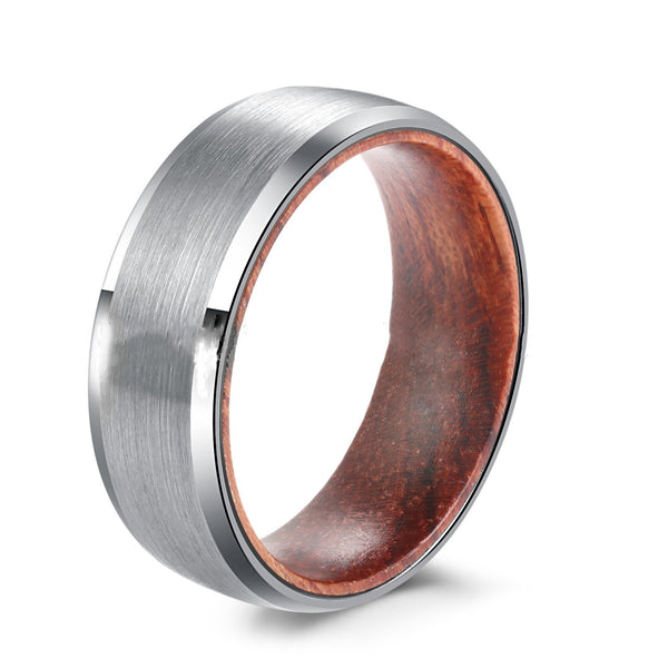 Simple 8mm Tungsten Steel and Two-layer Solid Wood Ring for Men