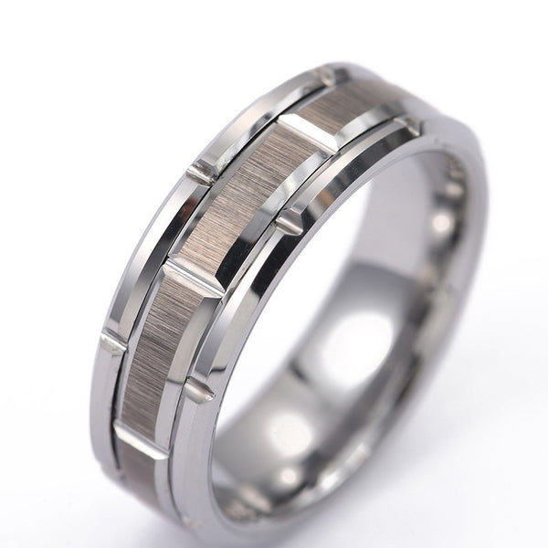 Fashionable Plating Fluted Combination Tungsten Ring for Men