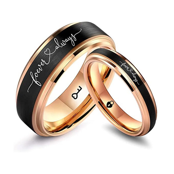 Elegant Fashionable Inner Chamfer Rose + Black Sand Surface Tungsten Couple Ring