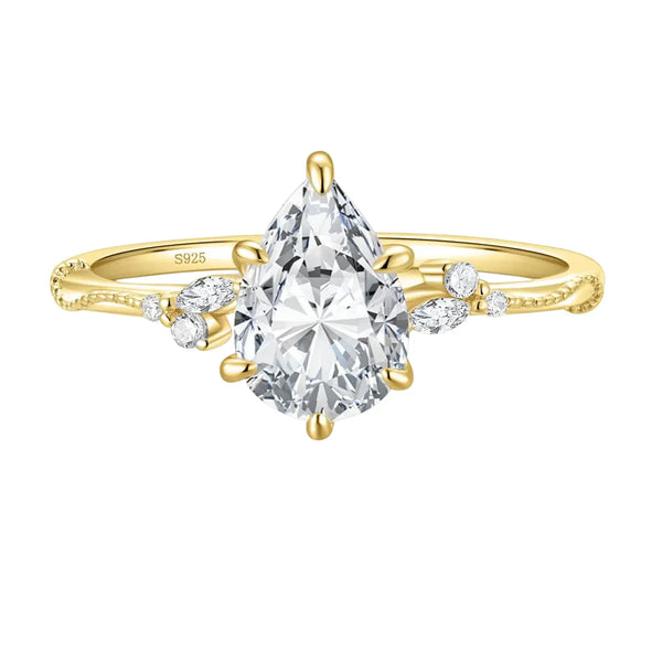 2CT Pear Shaped Moissanite Engagement Ring in S925 Sterling Silver