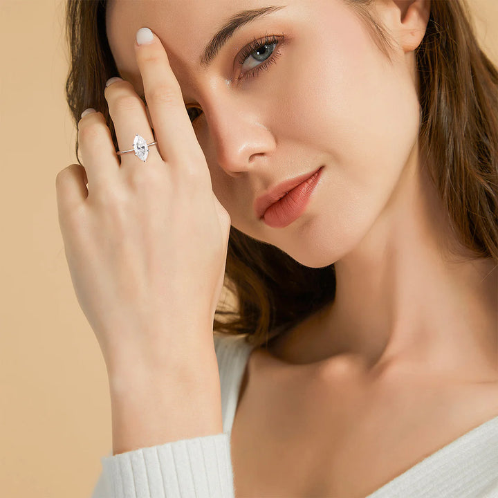 2CT Marquise Moissanite Ring on Hand