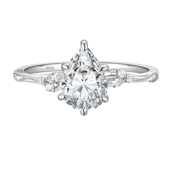 2CT Pear Shaped Moissanite Engagement Ring in S925 Sterling Silver