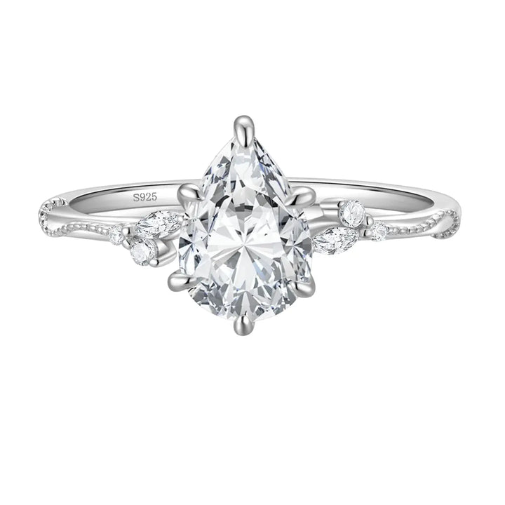 2CT Pear Shaped Moissanite Engagement Ring in S925 Sterling Silver