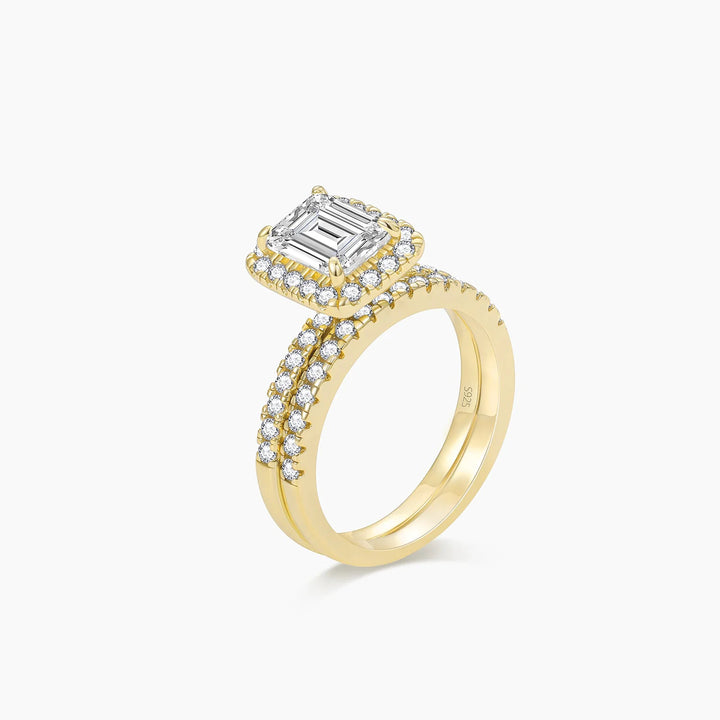 2CT gold Bridal Emerald Moissanite Engagement Ring Sets