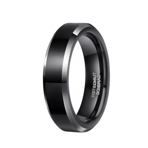 Black Tungsten Rings for Men High Polished with Beveled Edge