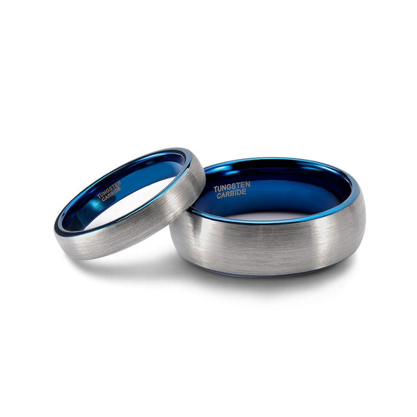 Blue and Silver Tungsten Couple Band Rings