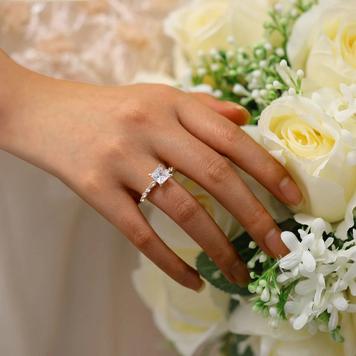 s925 wedding rings, moissanite rings for women, Princess cut rings, Moissanite silver ring