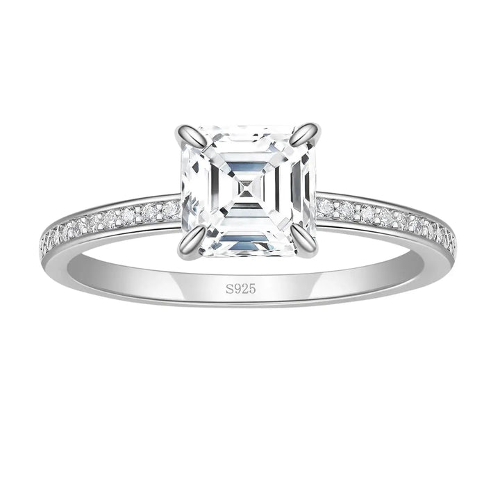 2ct asscher cut engagement ting with pave moissanite diamond
