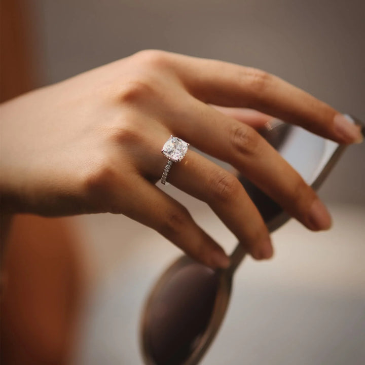 3.5 carat moissanite ring on Hand