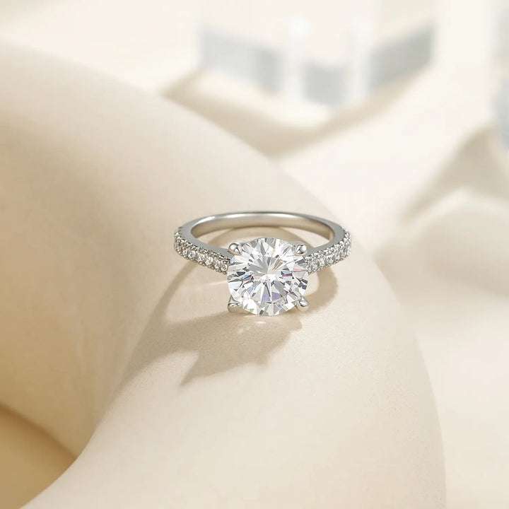 3.5 carats round cut moissanite diamond pave ring worn on hand