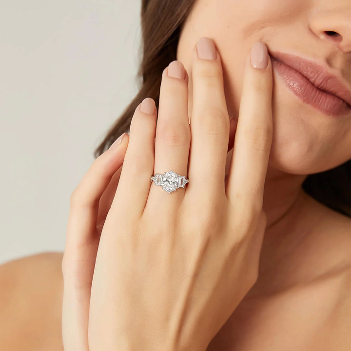 3CT Dazzling Three Stone Oval Engagement Ring 