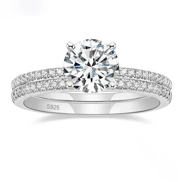 1.25 Carat Round Cut s925 D Grade Moissanite Wedding Ring Sets
