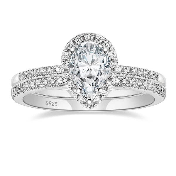 1.5 ct Pear Cut 925 Sterling Silver Moissanite Bridal Set