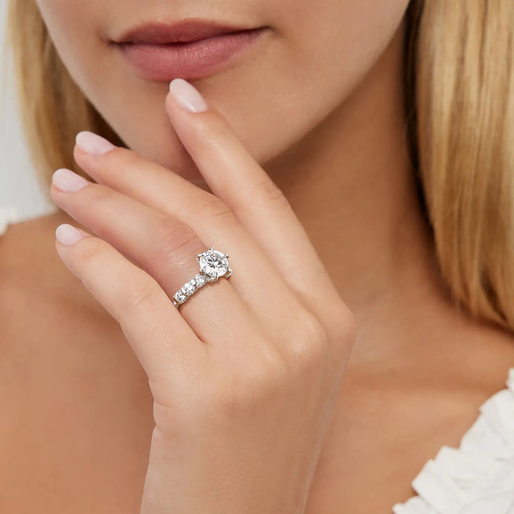 3ct S925 round cut moissanite engagement ring worn on hand