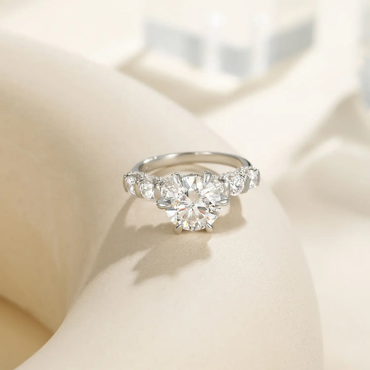 Close-up detail of 3ct round moissanite wedding ring affordable