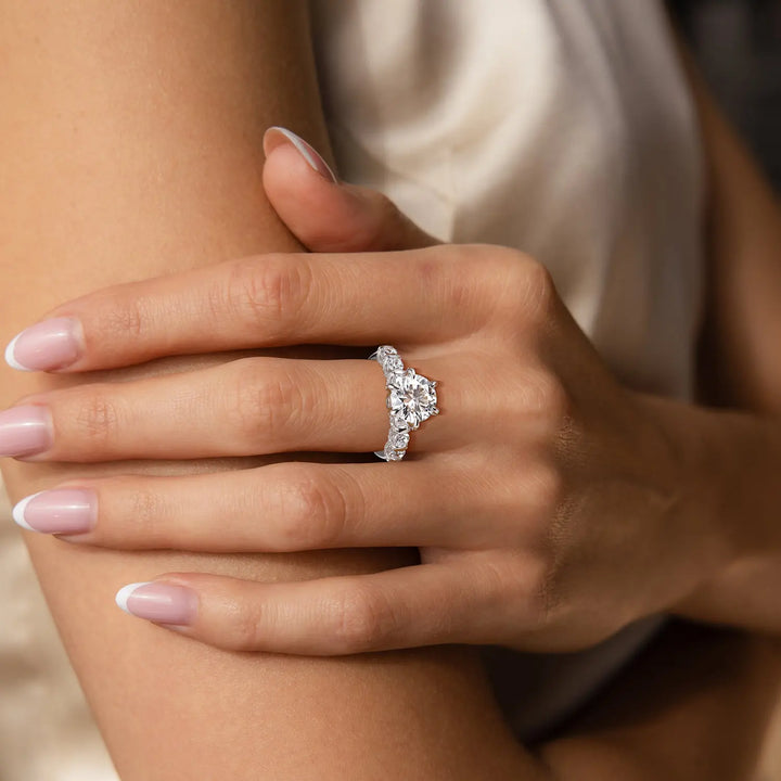 3ct round moissanite wedding ring worn on hand