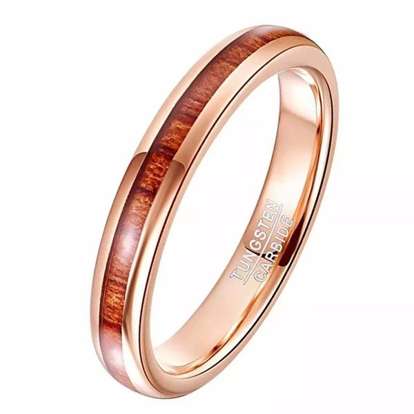 Fashionable Rose Gold Mahogany Leather Tungsten Steel Ring for Women