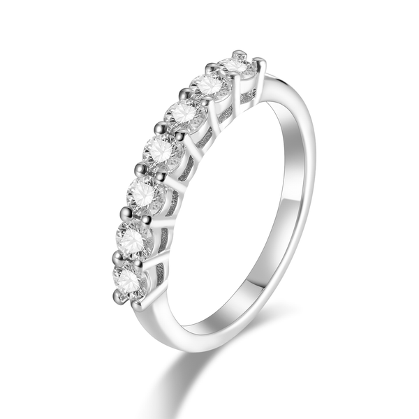 Round Cut Sterling Silver Moissanite Wedding Band