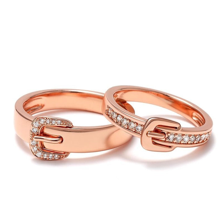 "Unending Love" Belt-Shaped Round Cut Sterling Silver Couple Rings