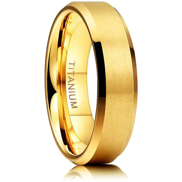 Classic 6mm/8mm Gold Brushed Titanium Ring