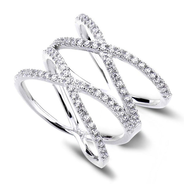 Silver Cross Ring Double X Cubic Zirconia Engagement Rings