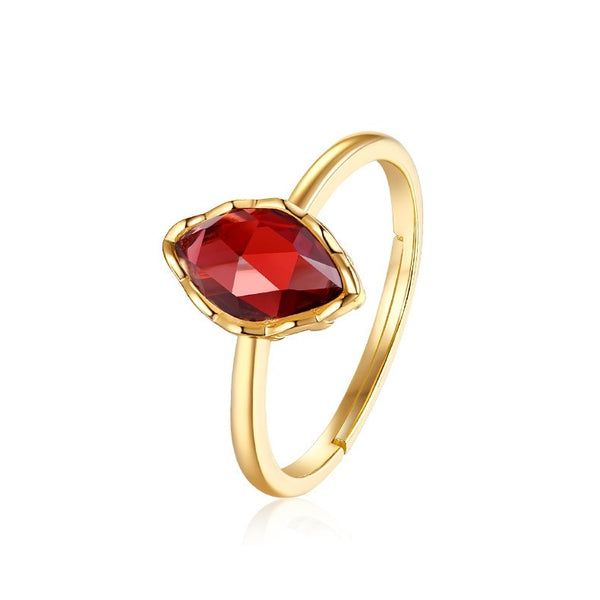 Red Natural Gemstones Adjustable Engagement Rings in 925 Sterling Silver