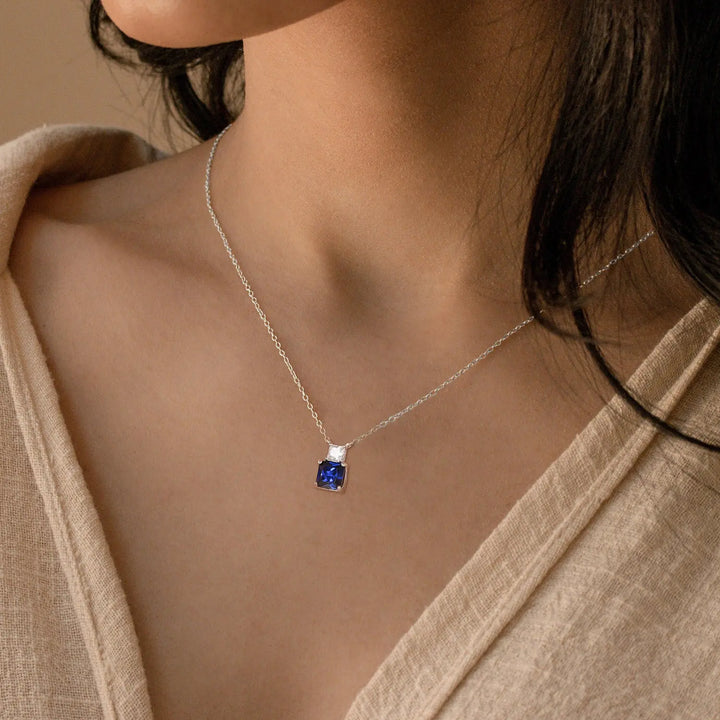 925 Sterling Silver Blue Sapphire Pendant necklace