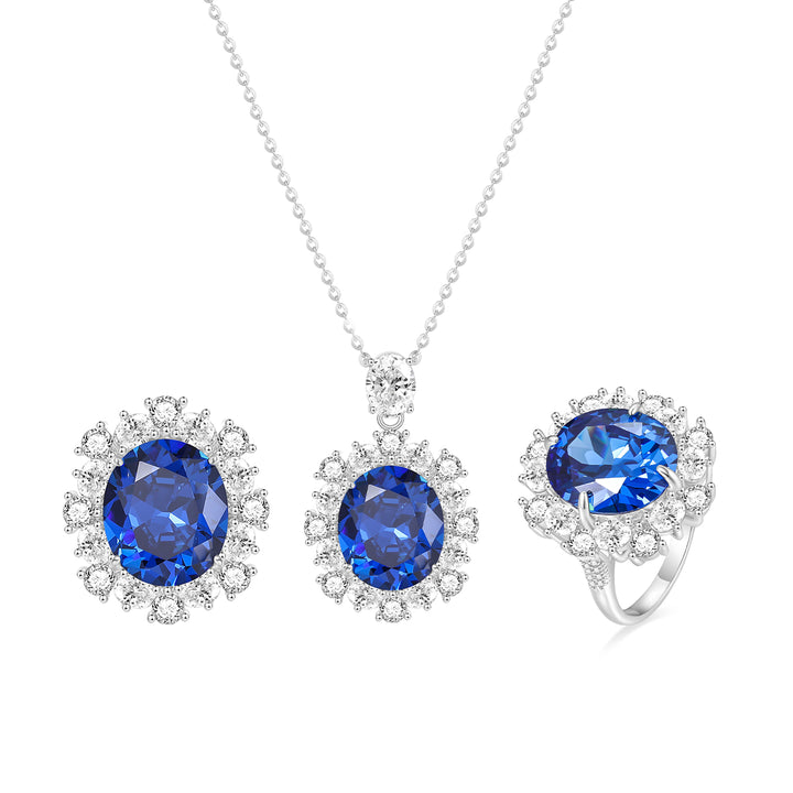 Sapphire Jewelry Set, Sapphire necklace, Sapphire ring, Sapphire earring