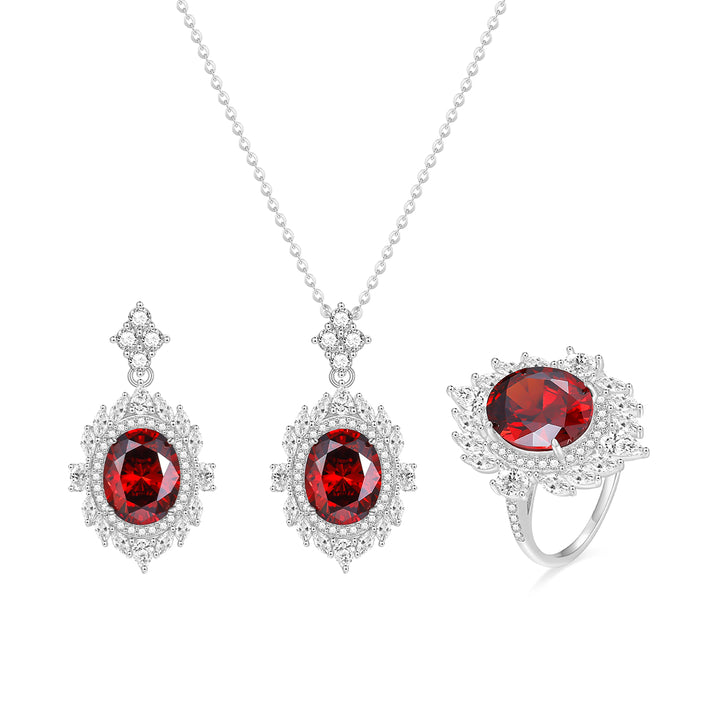 925 Sterling Silver Ruby Jewelry Set, ruby Cz stone ring, ruby earrings, ruby necklace, 925 Sterling Silver Ruby