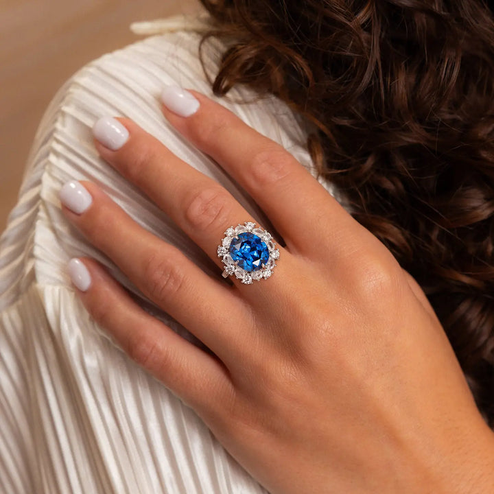 925 Sterling Silver Blue & White Sapphire Jewelry Set