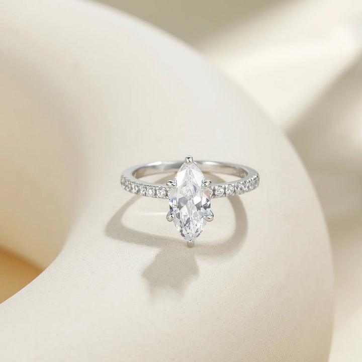 Affordable 2CT Marquise Ring with Half Pavé Band