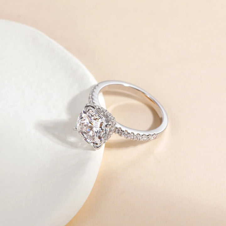 Affordable Cushion Hidden Halo Ring with Moissanite