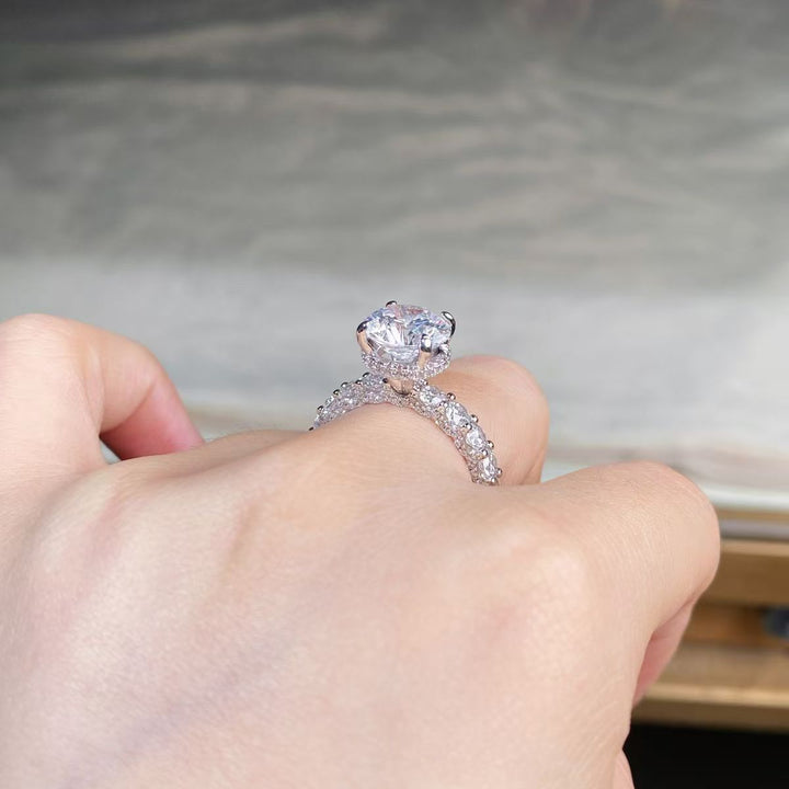 Affordable hidden halo ring on hand 