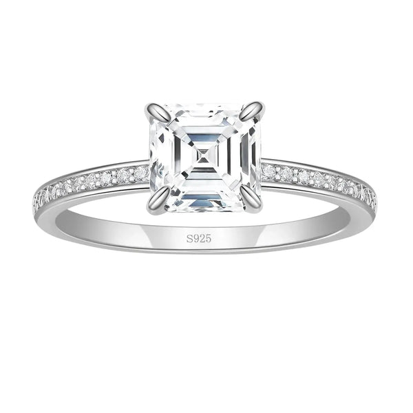 2CT Asscher Cut Engagement Ring with Pave Moissanite Diamond