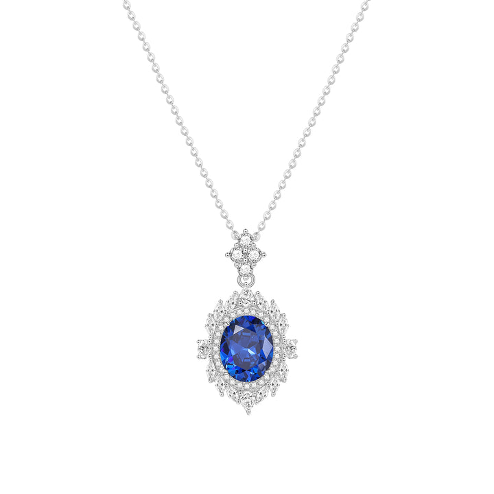 Blue & White Sapphire Jewelry Set in 925 Sterling Silver，Sapphire blue Jewelry Set, Sapphire blue ring, Sapphire blue necklace, Sapphire blue earring