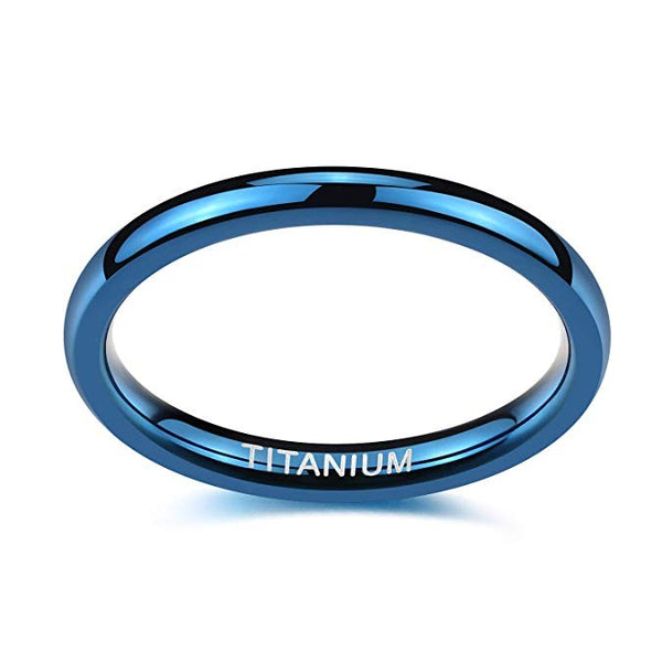 Blue Titanium Wedding Bands Domed Polished