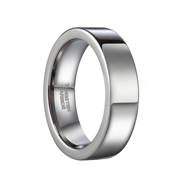 Mens Wedding Bands Tungsten White Flat Style