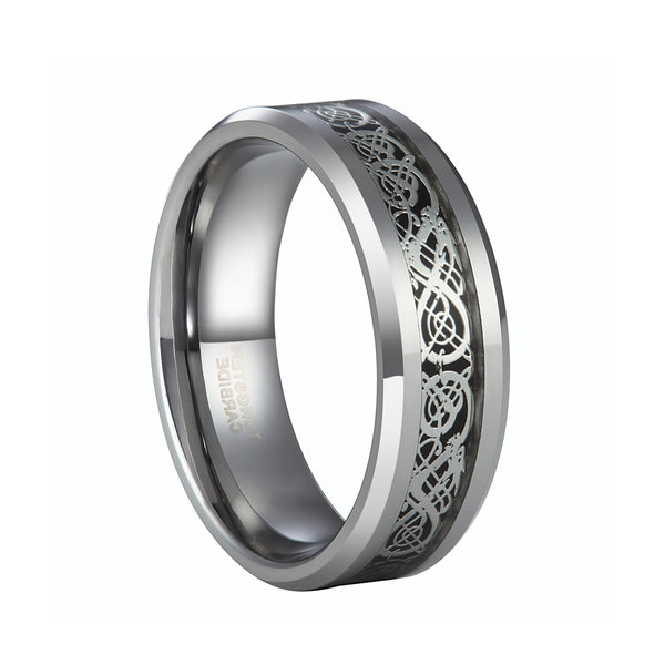 Celtic Dragon Inlay Tungsten Wedding Bands for him