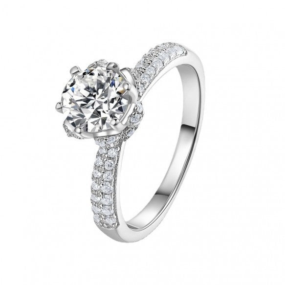 Classic Flower Moissanite/Cubic Zirconia 925 Silver Engagement Ring