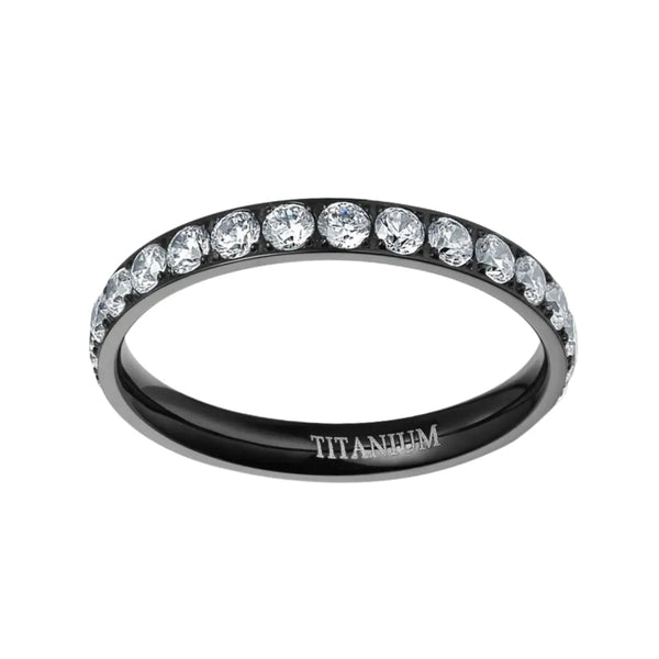 Womens Titanium Wedding Bands Black with Silver Cubic Zirconia