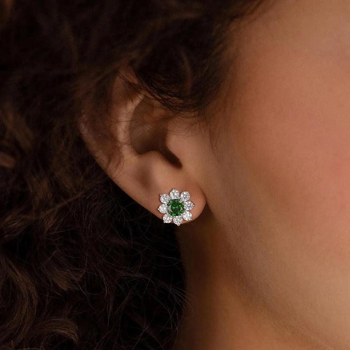 Emerald Flower Pendant & Ring & Earrings Jewelry Set