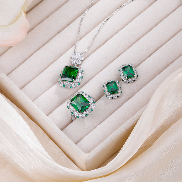 emerald jewelry set, emerald set jewelry, emerald ring, emerald earring, emerald necklace