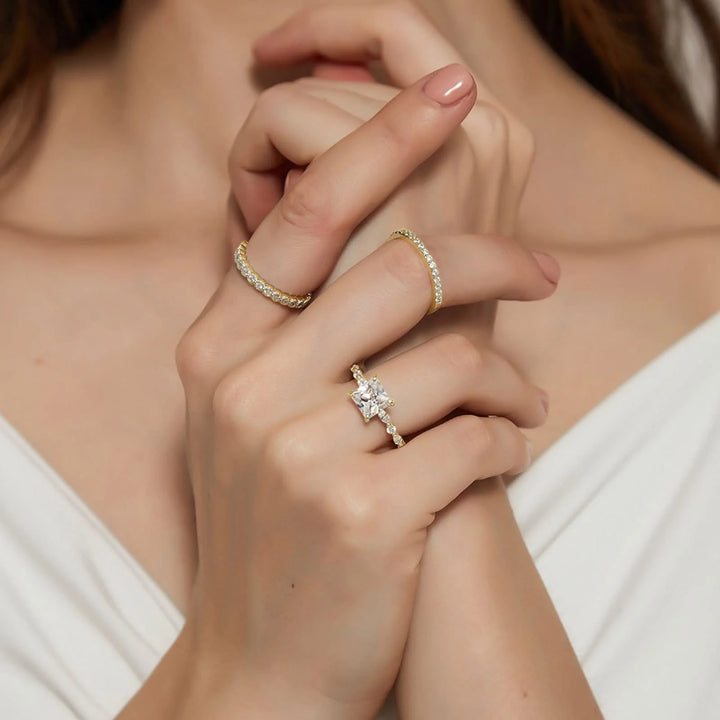 s925 wedding rings, moissanite rings for women, Princess cut rings, Moissanite silver ring