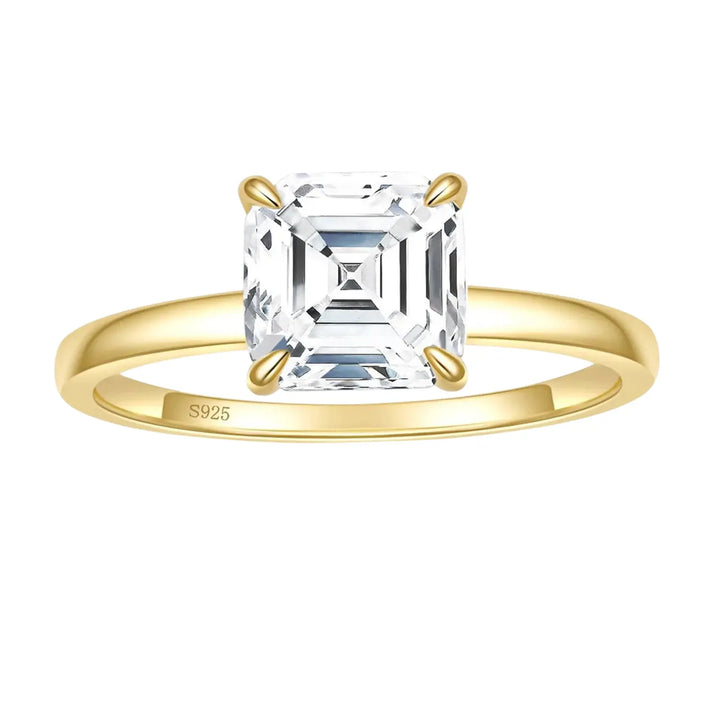 Gold 2.5CT Asscher Cut Solitaire Moissanite Wedding Ring