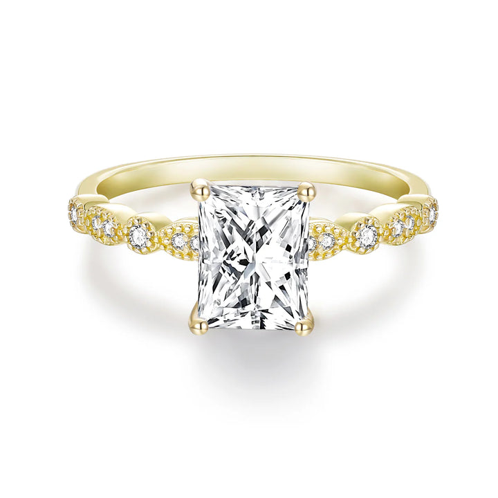 Gold 2 Carat Moissanite Radiant Cut Engagement Ring in Sterling Silver