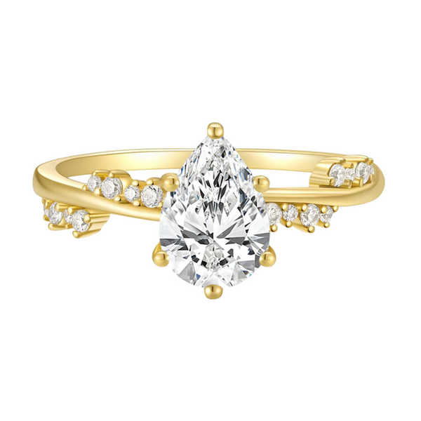 Gold 2 carat moissanite ring with pear cut
