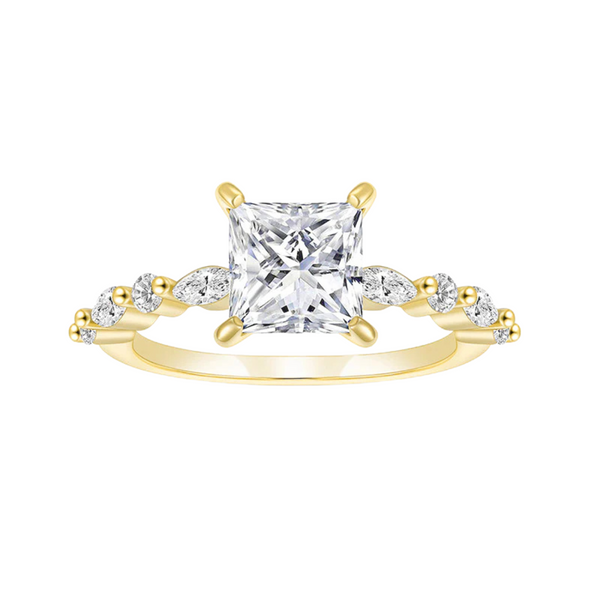 Gold 2 carat ring with princess moissanite 