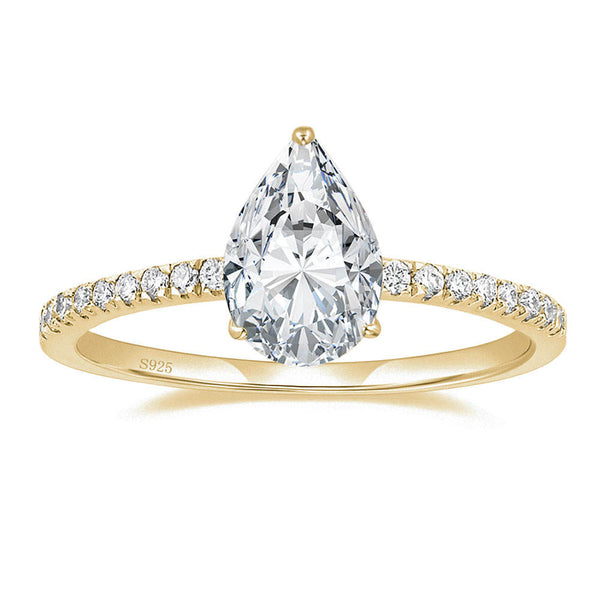 Gold 925 Silver 2CT Pear Shaped Moissanite Engagement Ring